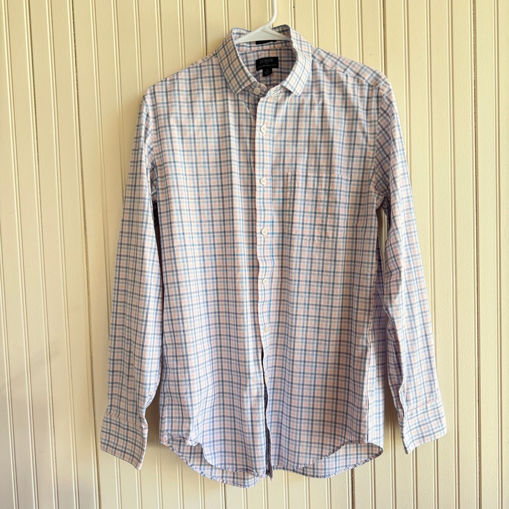 J.Crew Thompson Flex Wrinkle Free Plaid Button Down Mens‎ Shirt Medium Blue Pink